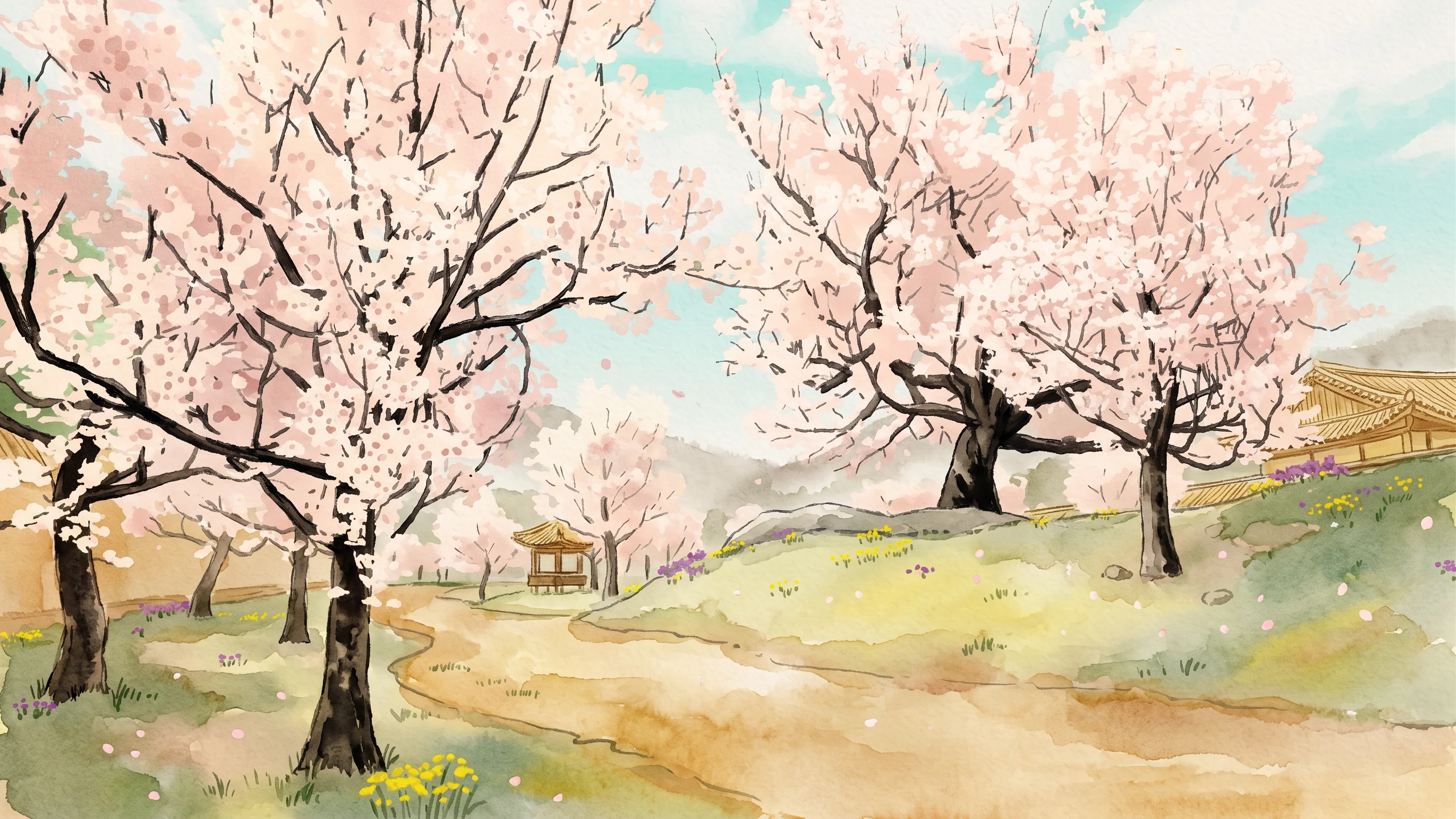 벚꽃 길 — 수채화 봄